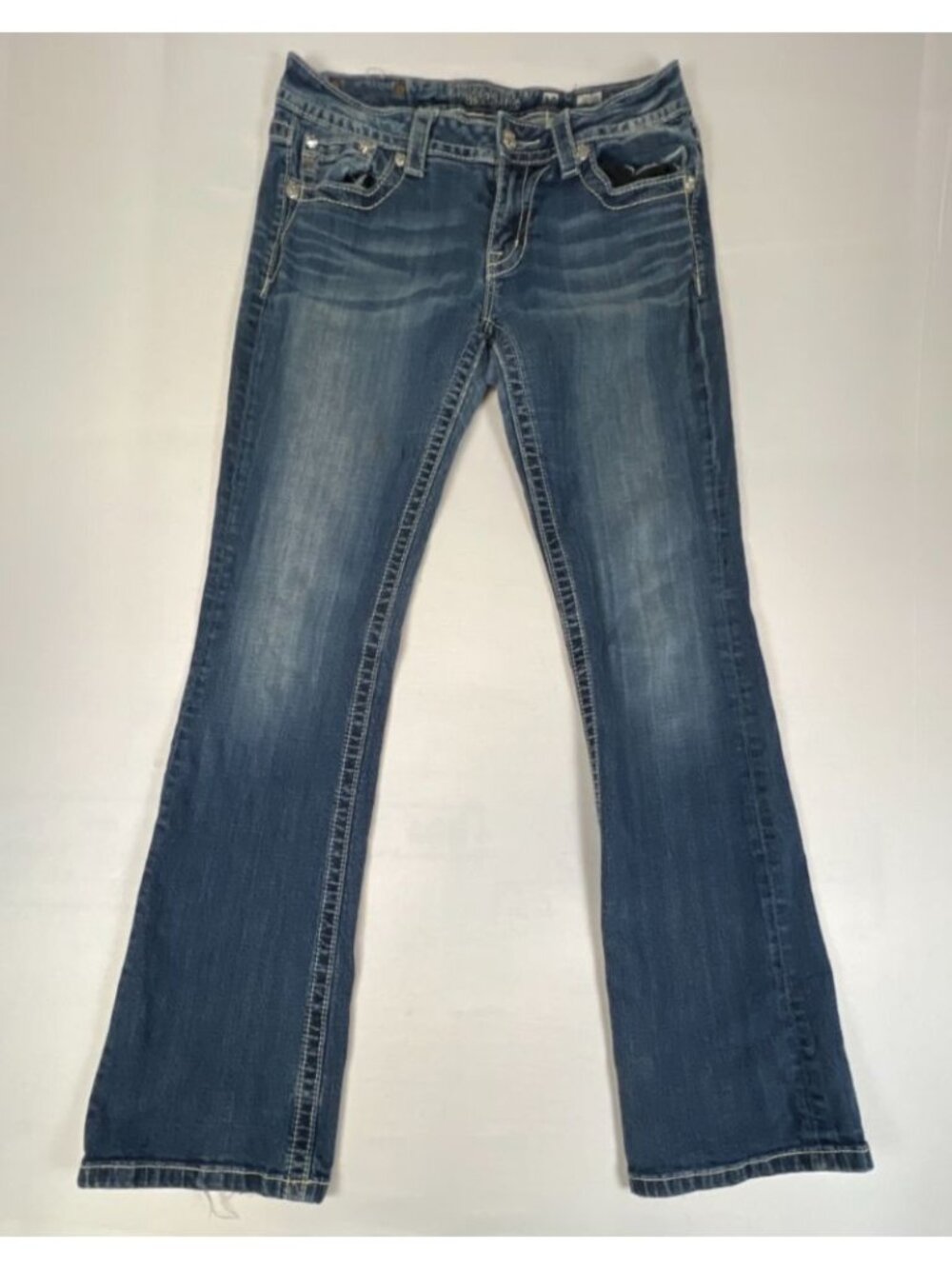 Miss Me Women 30 Bootcut Jeans Blue Embellished Rhinestone Pockets Stretch Denim